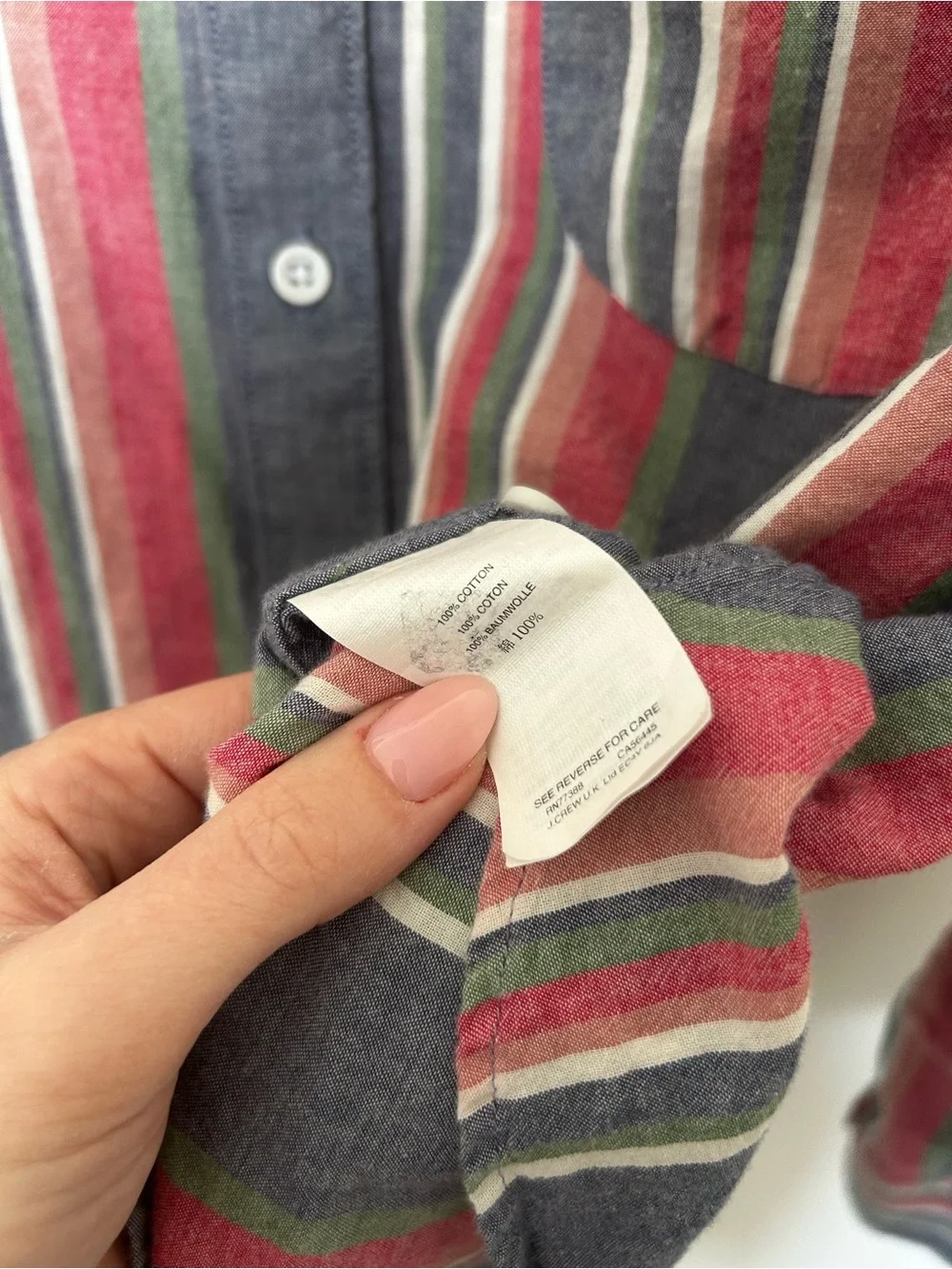 J. Crew Striped 100% Cotton Button-Down Shirt in Red, Navy & Green